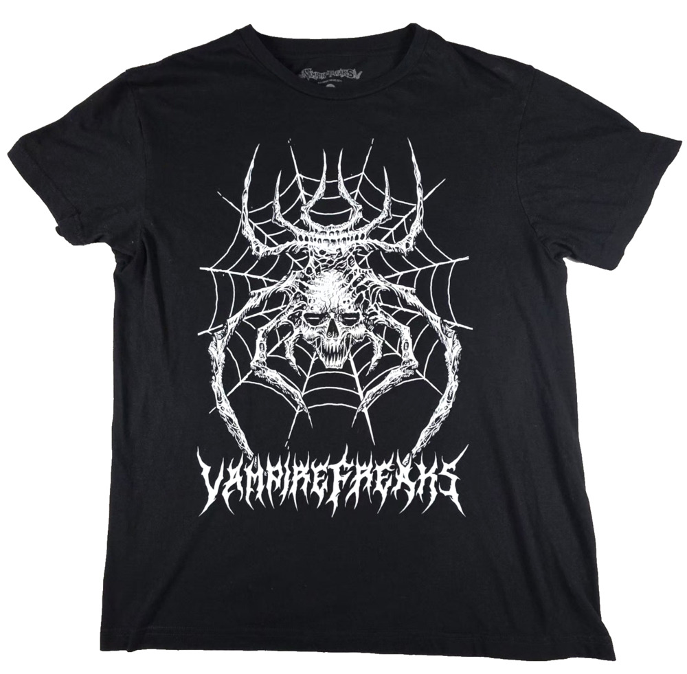 VampireFreaks Shirt Mens Medium Black Goth Grunge Spider Skull Web Graphic Tee
